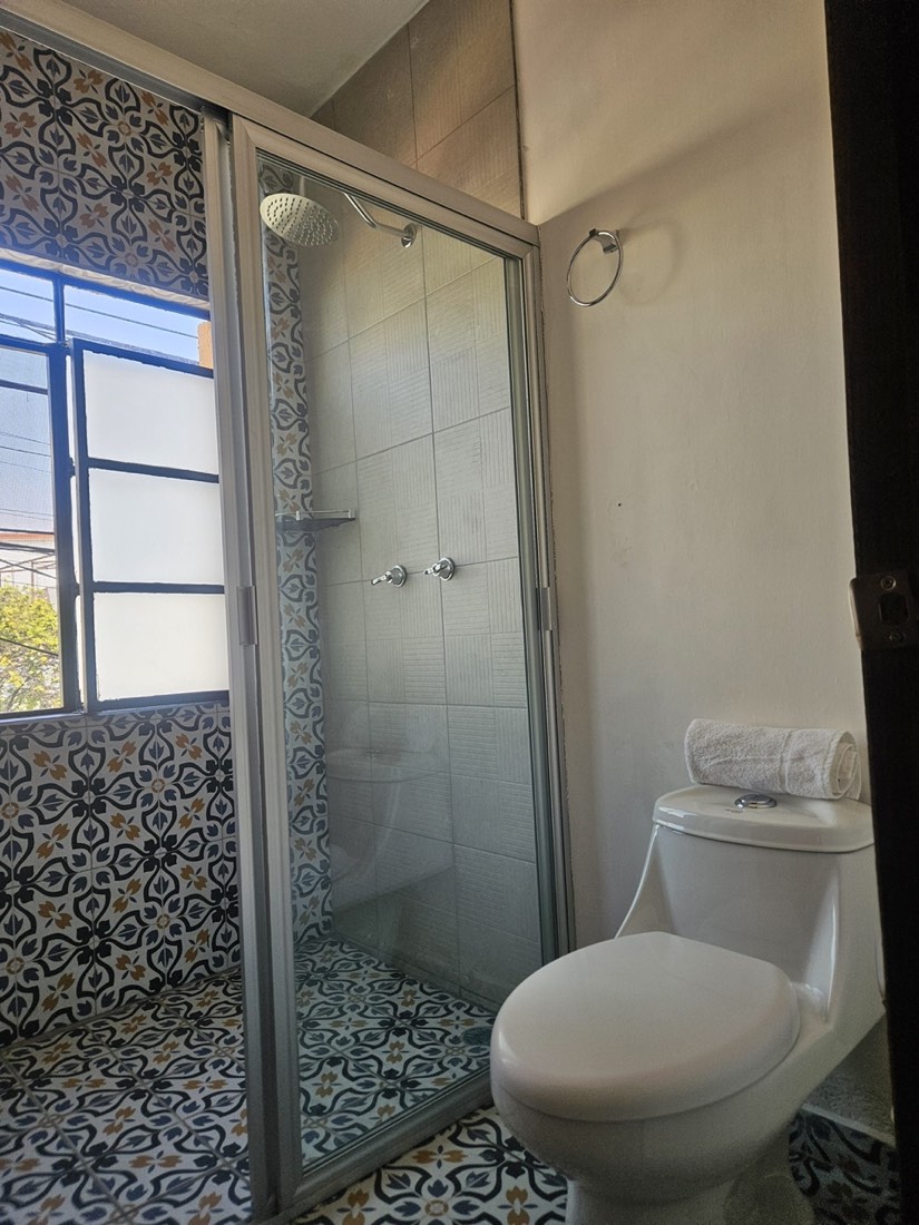 Baño con mosaico de talavera y regadera